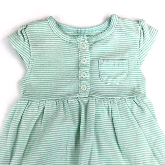 EUC Carter’s Green & White Striped Onesie Dress - Picture 4 of 6